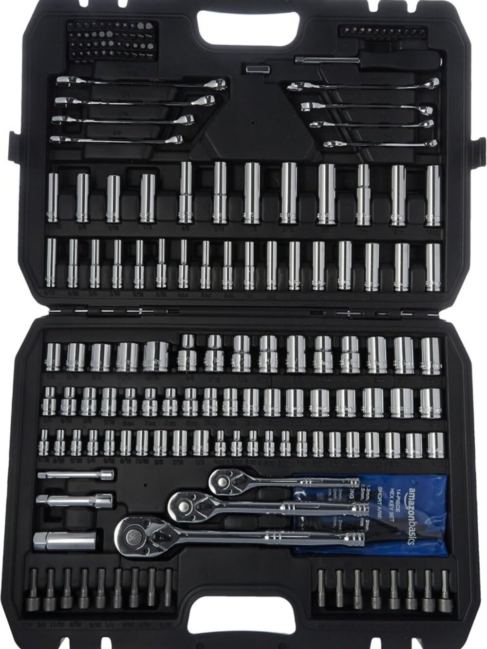 201-Piece Mechanic's Socket Tool Set, SAE & Metric, Chrome-Vanadium Steel